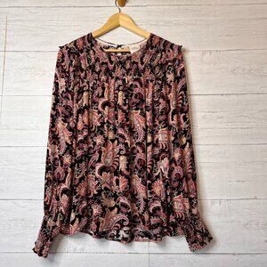 Knox Rose Blouse Womens SZ XL Floral Paisley Long Sleeve Bohemian Ruffle Peasant